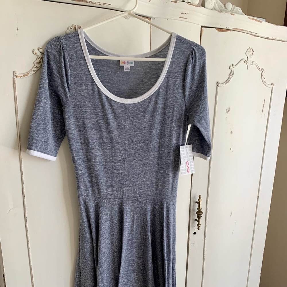 Lularoe dress. Blue with white trim. Size small. New.